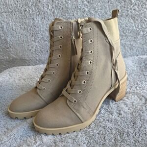 Dolce‎ Vita Women's Size 10 Tan Canvas Lace Up Heeled Combat Ankle Boots Sz 10